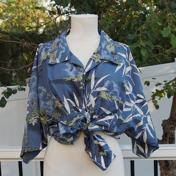 Blue Hawaiian-style Dad button up shirt - Picture 1 of 4